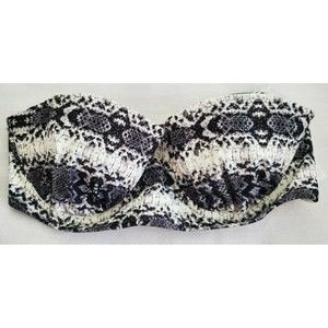 Candies Juniors Gray White Print Strapless Swim Suit Bustier Top Padded Small
